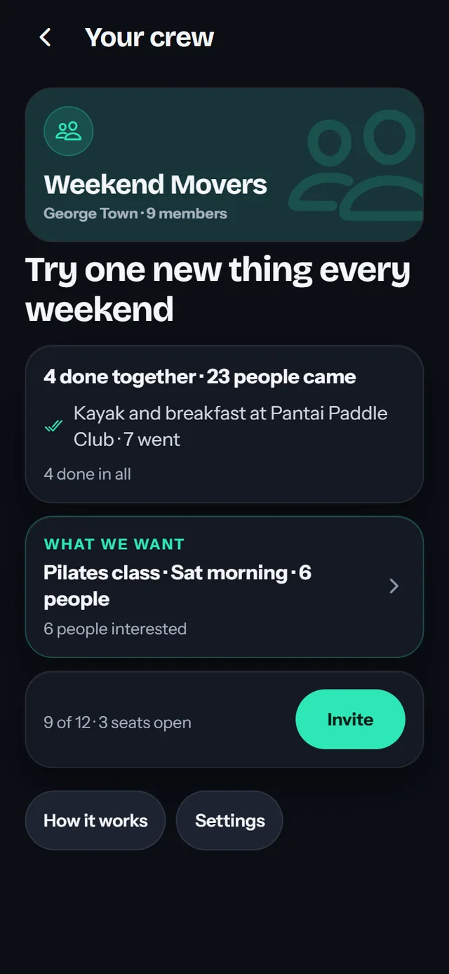 A crew planning a pilates class for six